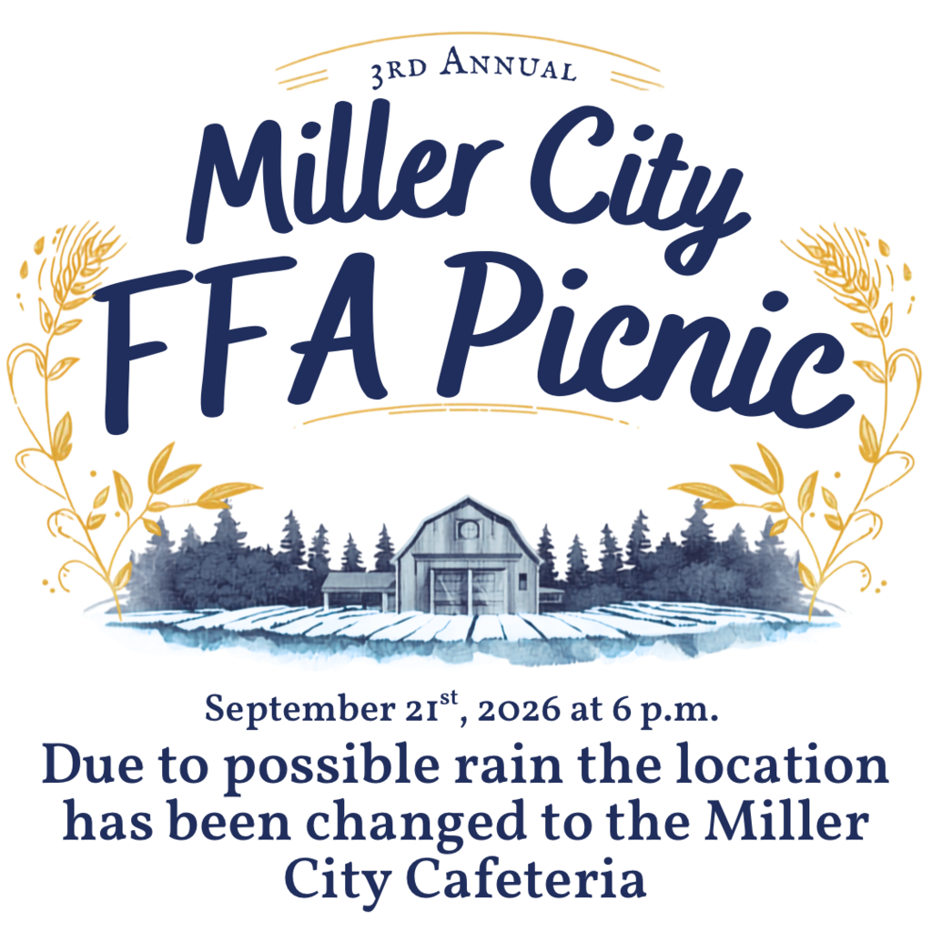 Miller City FFA Picnic and Meeting location has changed to the MC Cafeteria for today at 6:00 pm.