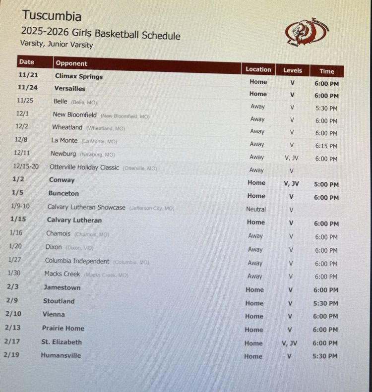 HS Girls Schedule