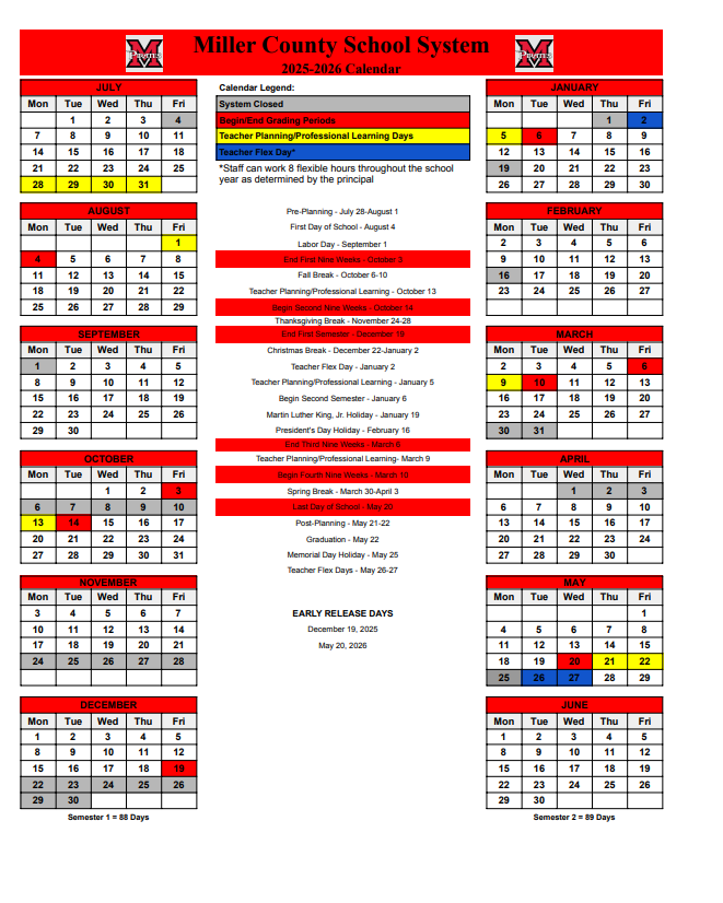 2025-2026 School Calendar