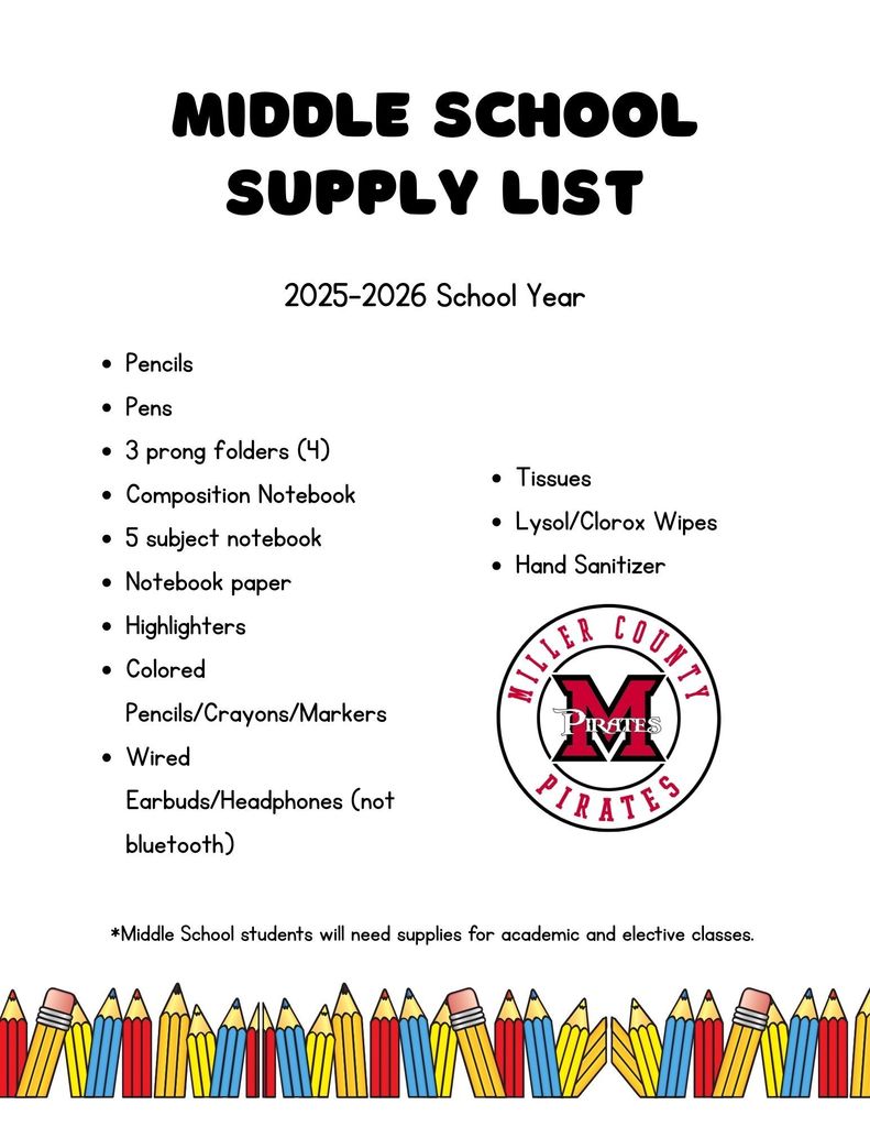 Middle School supply list