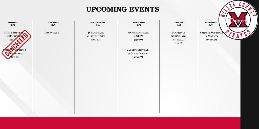 upcoming events 8/4-8/9