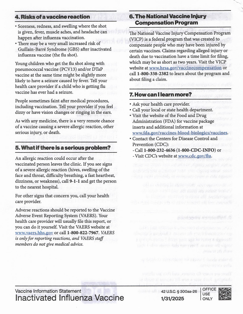 flu vaccine info