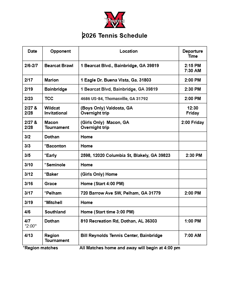 tennis schedule