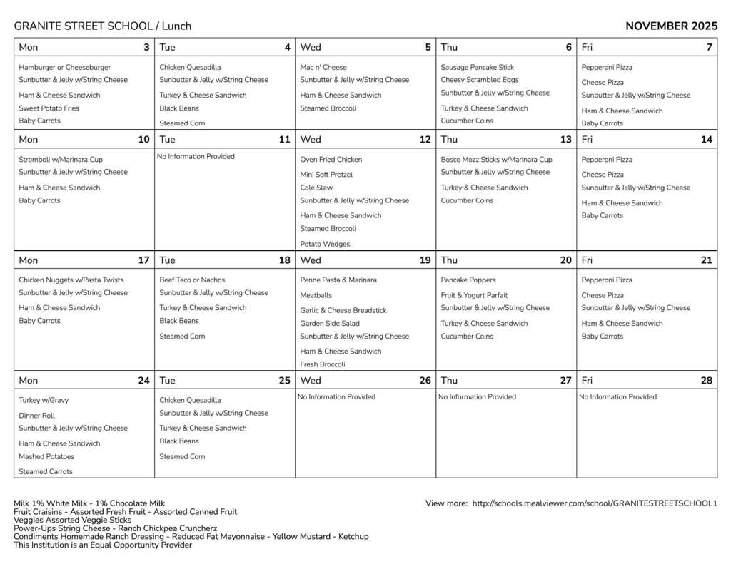 Granite Street November 25 Lunch