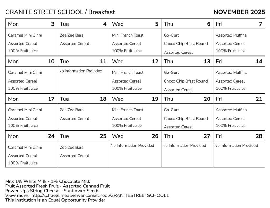 Granite Street November 25 Breakfast