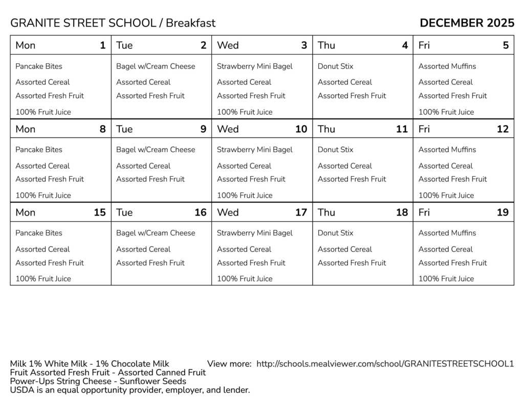 Granite Street December 25 Breakfast