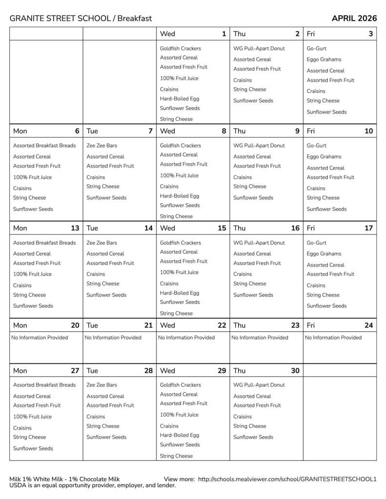 GSS April Breakfast Menu