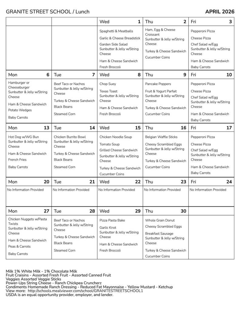 GSS April Lunch Menu