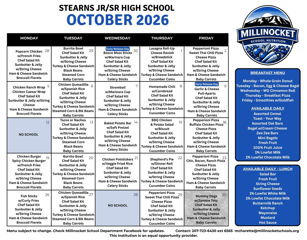 SJHS October 26 Menu