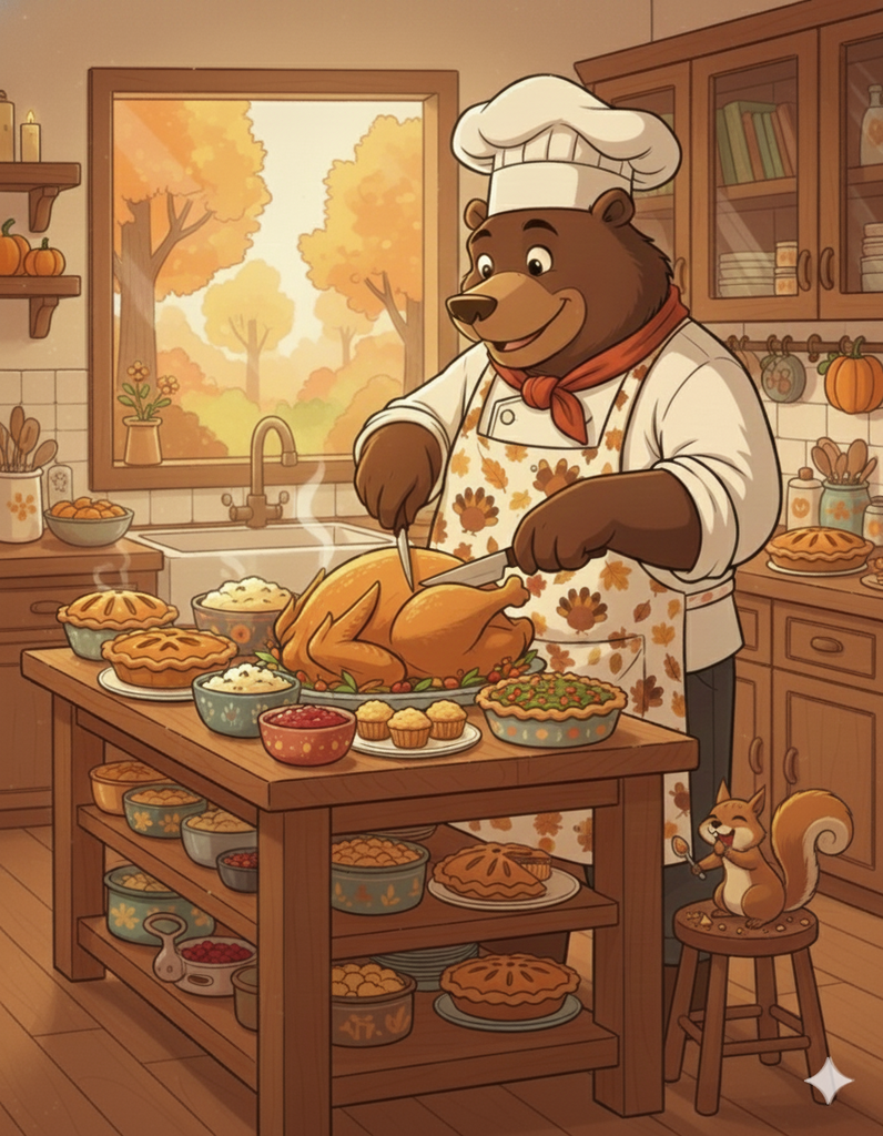 Clyde the Bear cooking up a feast
