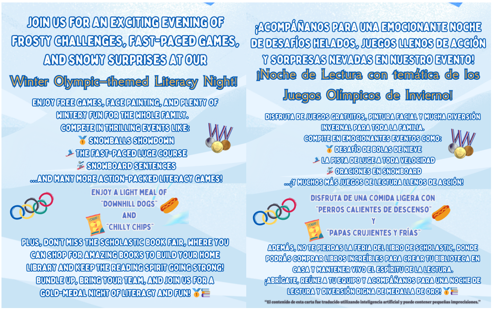 Information on Literacy Night 2/26/26