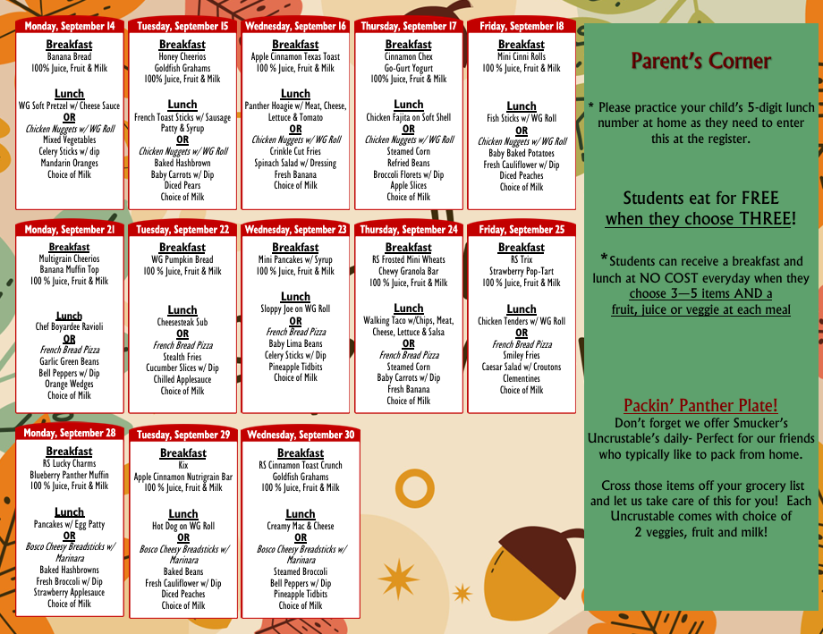September Lunch Menu