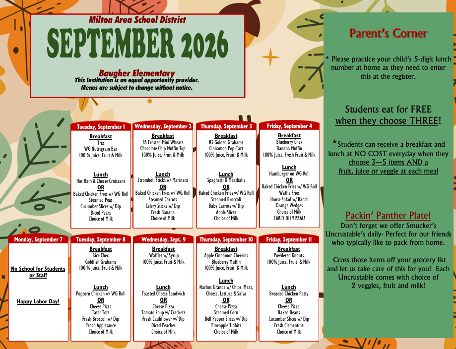 September Lunch Menu