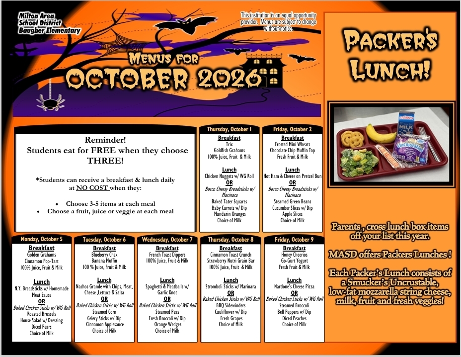 October Lunch Menu