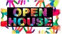 open house text with colorful hands surrounding the words
