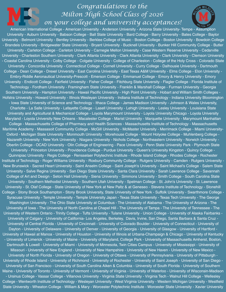 MHS college acceptance list