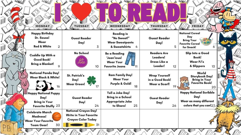 I Love to Read Calendar