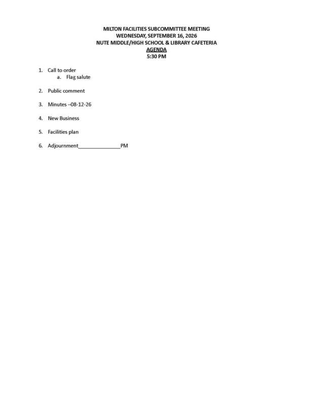 Facilities Subcommittee Agenda September 16, 2026