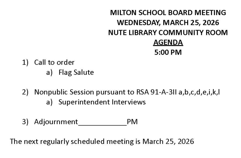 March 25, 2026 Milton School Board Agenda - Non-Public Session
