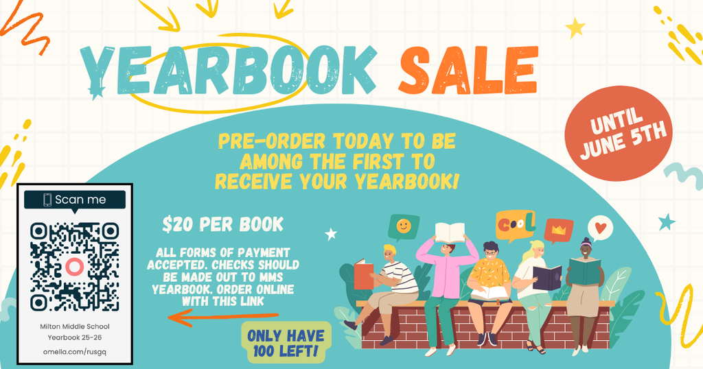 MMS Yearbook sale! Pre-order today to be among the first to receive your yearbook! $20 per book. Only have 100 left to purchase!