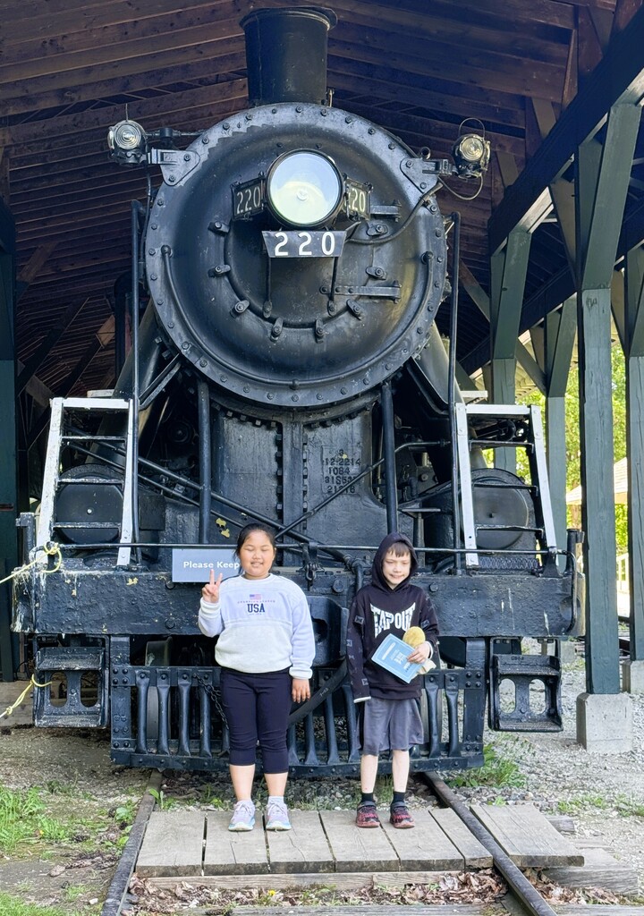 Students with the train.