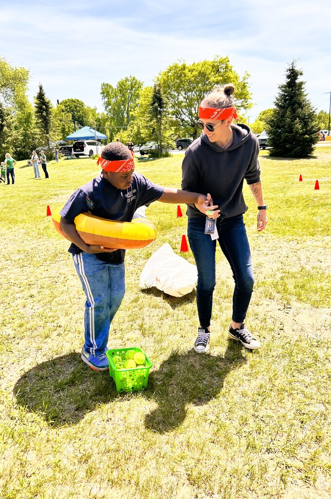 Students doing relay race.