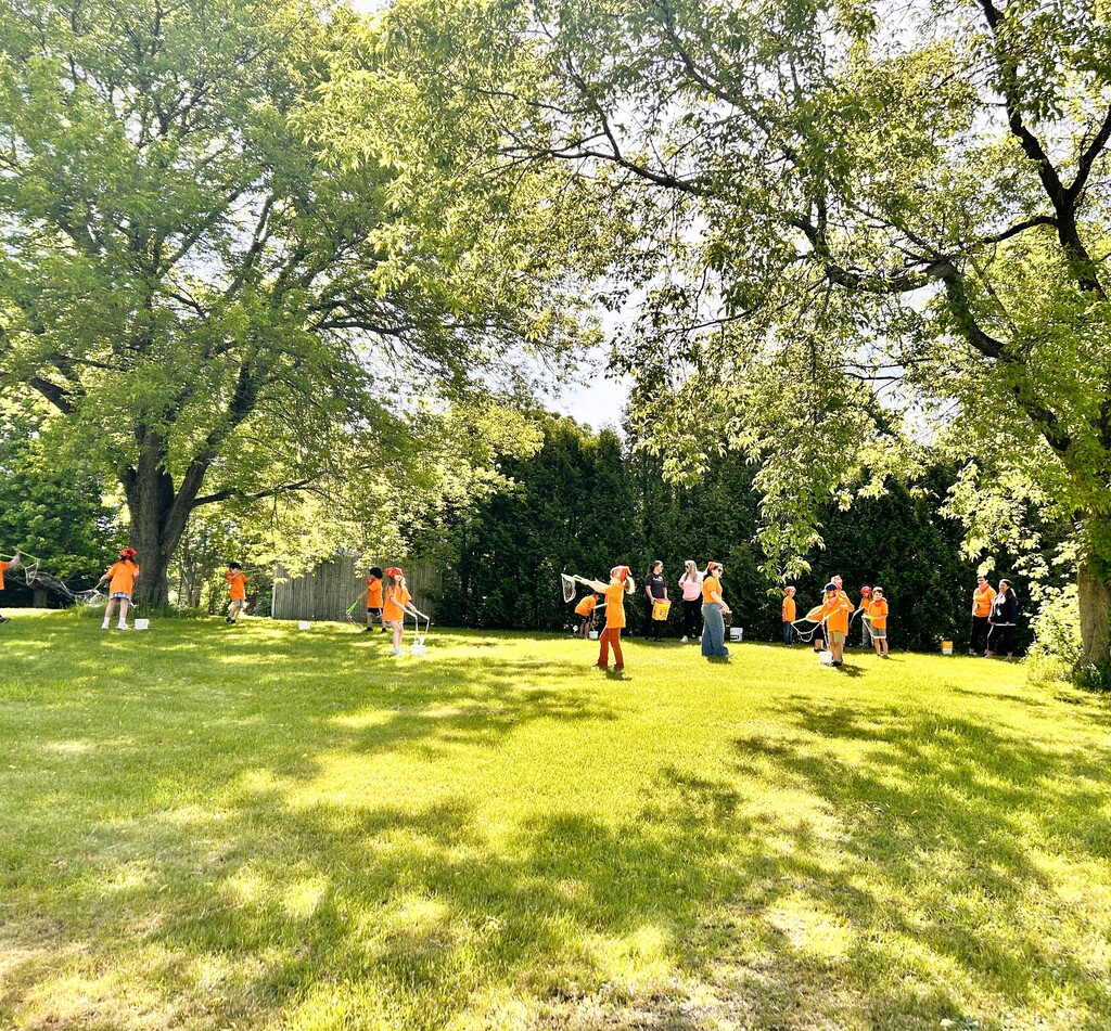 Students playing with bubbles.