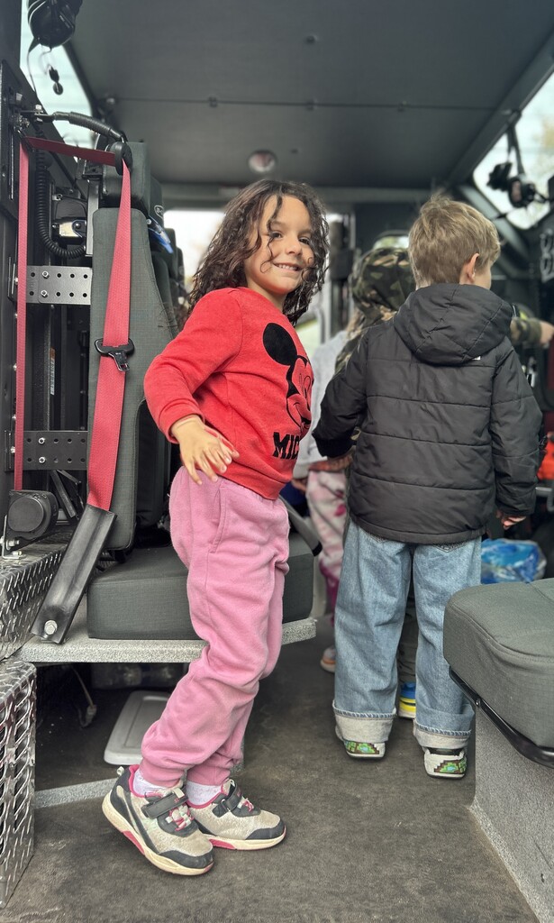 Student on fire truck