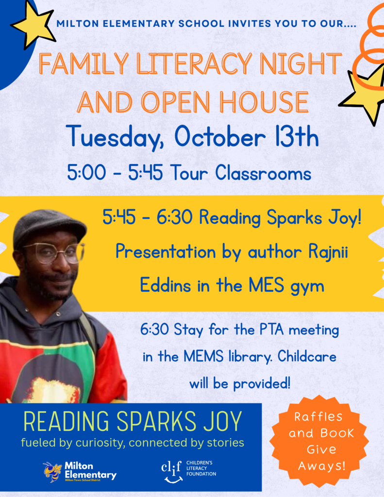 Family Literacy Night and Open House on Tuesday, October 13th.