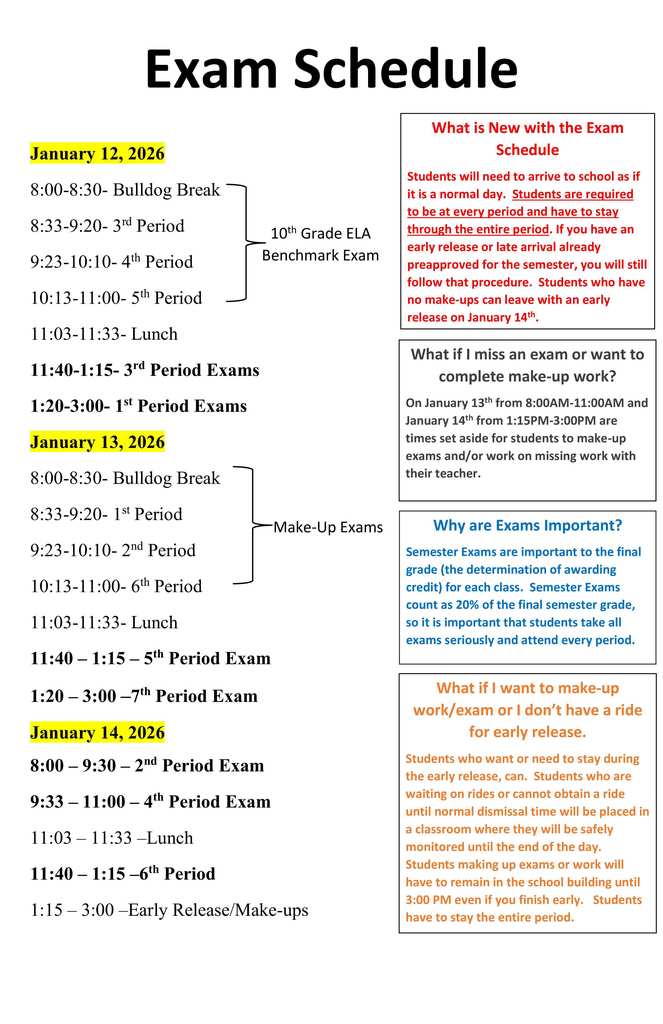 HS Exam Schedule 1st Semester