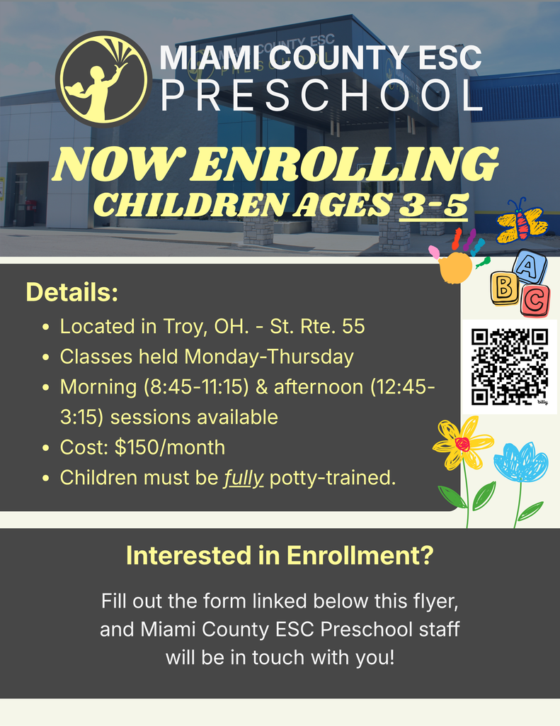 Miami County ESC Preschool Enrollment Flyer