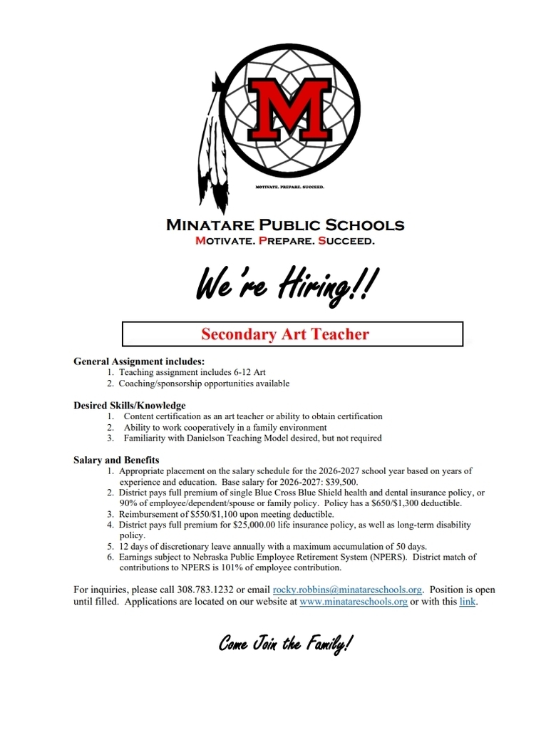 We're Hiring.  Secondary Art Teacher.