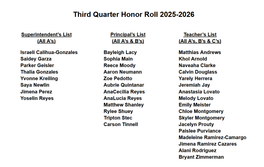 Third Quarter Honor Roll  2025-2026