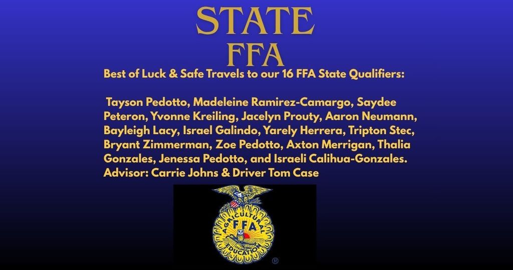 Good Luck to our State FFA qualifiers