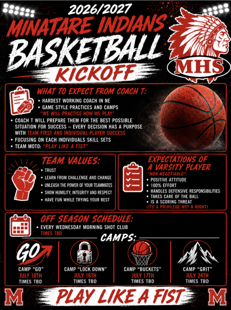 2026-2027 Minatare Indians Basketball Kickoff flyer