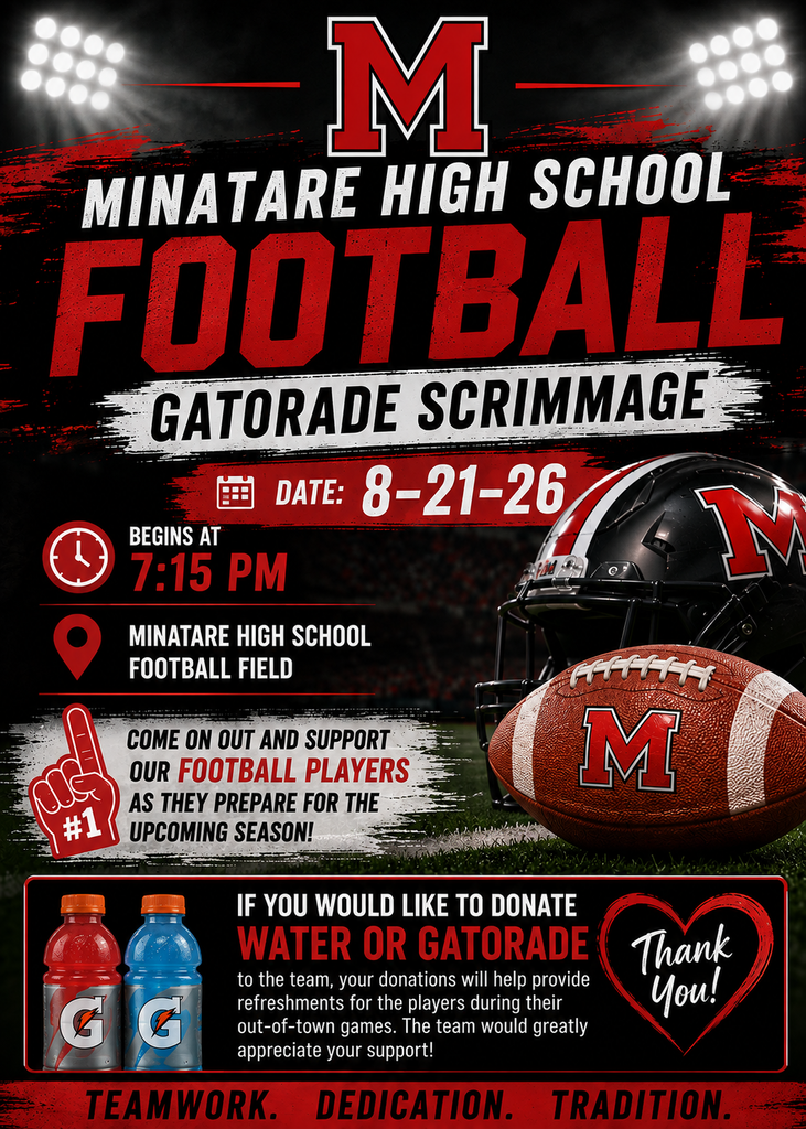 Minatare High School Football Gatorade Scrimmage 8-21-26 7:15pm