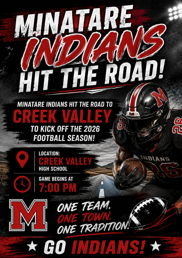Minatare HS Football Thursday August 27th at 7pm in Creek Valley