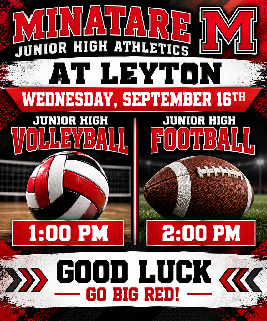 Junior high volleyball & football at Leyton Wednesday September 16th.