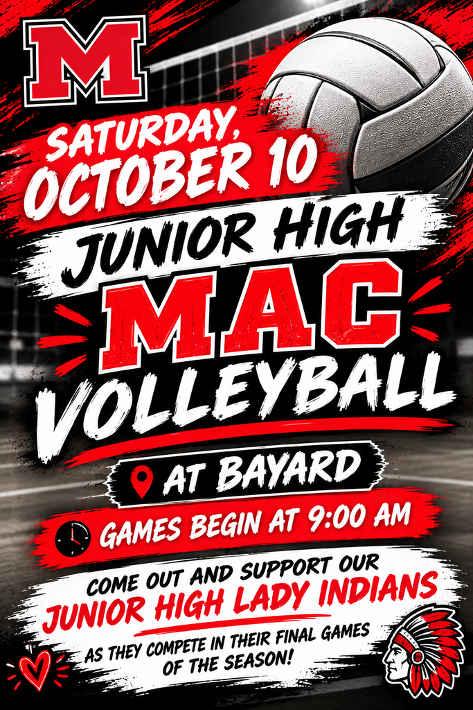 Junior High MAC volleyball at Bayard starting at 9am on Saturday October 10th .