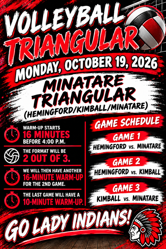Home volleyball triangular starting at 4pm.