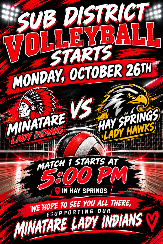 Sub District Volleyball starts on Monday October 26th at 5PM, in Hay Springs