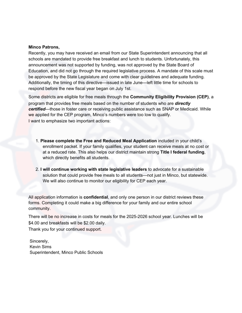 Child Nutrition Letter