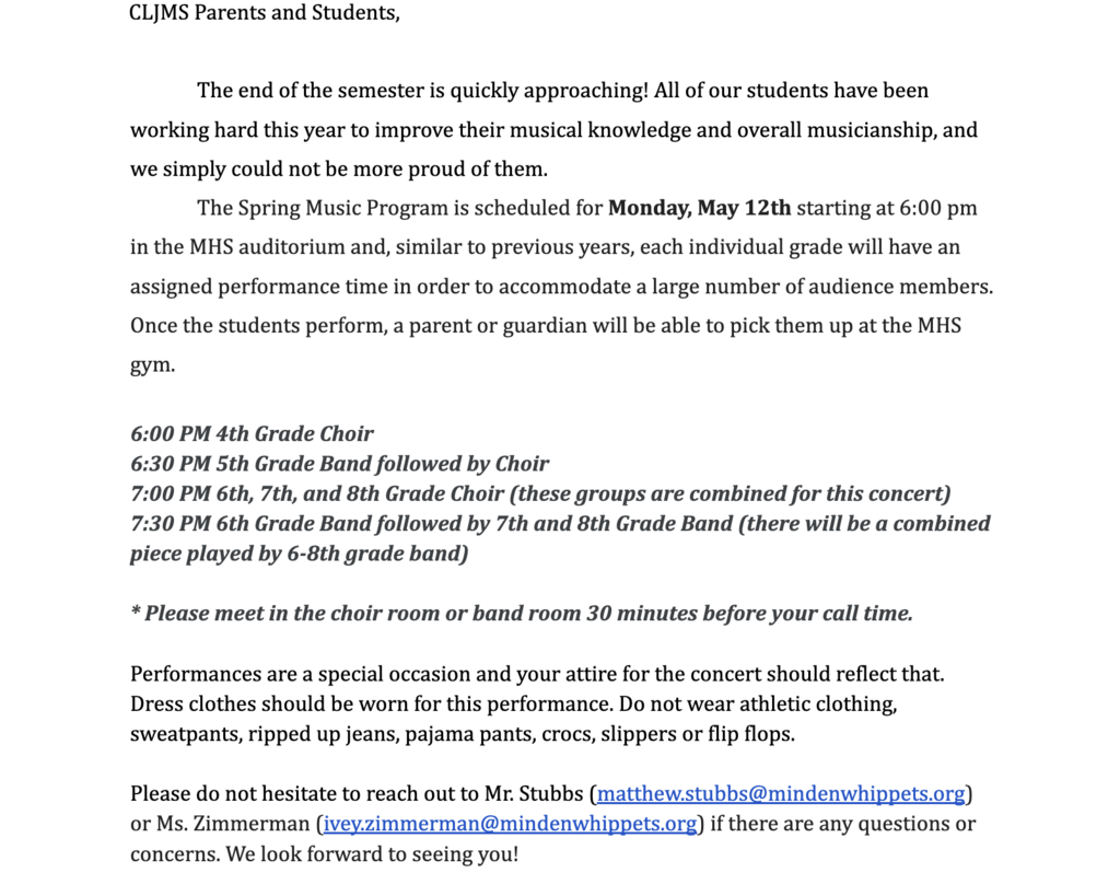 Spring Band and Choir Concert
