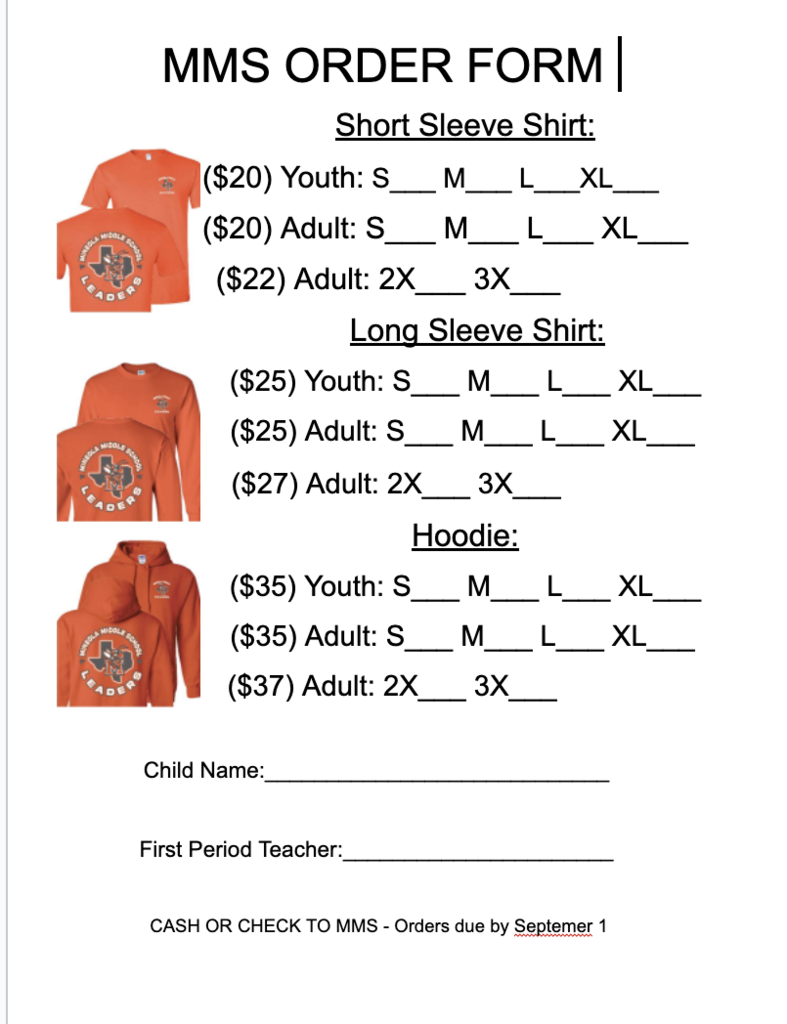 2025- 2026 Spirit gear order forms!!!