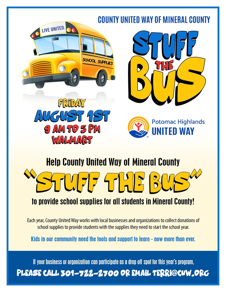 Stuff the Bus 2025 is August 1st from 9-5 at the Keyser Walmart.