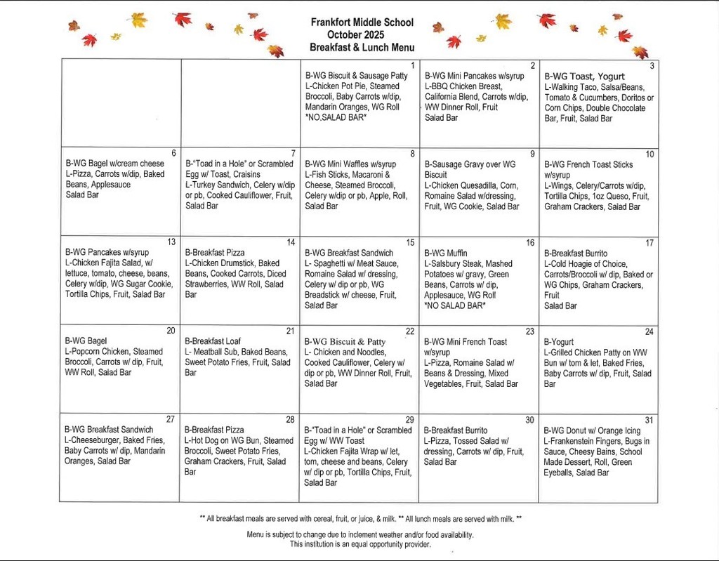 October 2025 Menu
