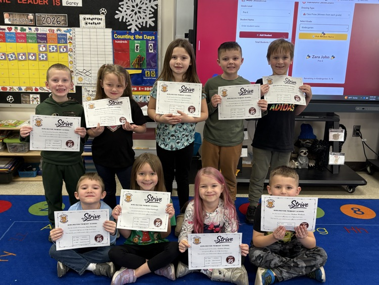A photo of Kindergarteners with 95% and above for December. 