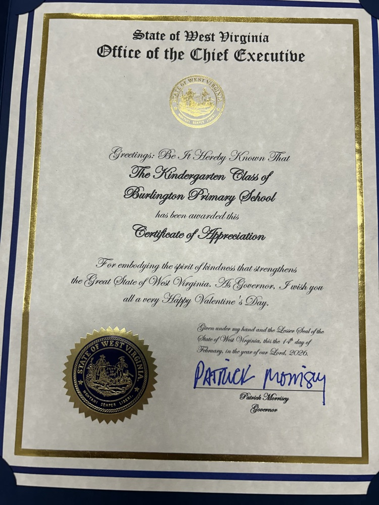 Photo of the governor’s valentine to students.