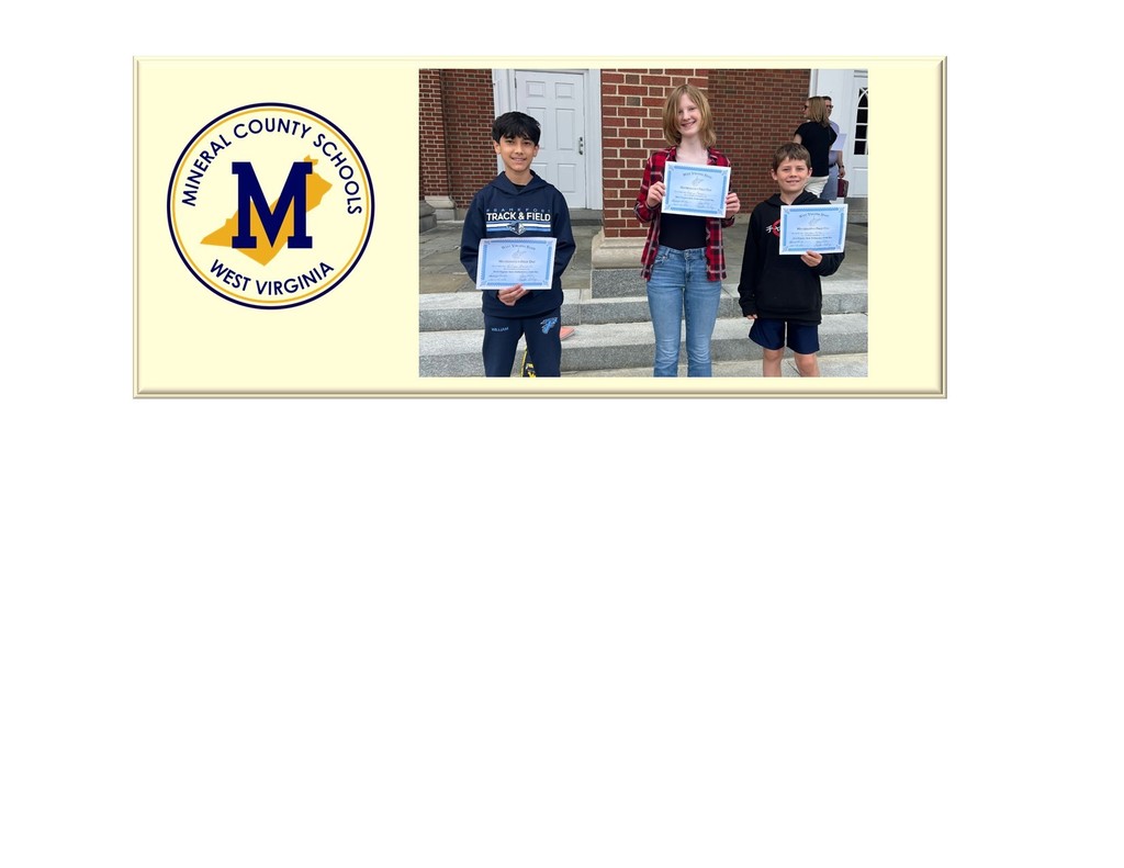 (Picture of students) Students represent MCS at WV State Math Field Day.  L to R:  William Bernardo, Awyne Morgan, Layden Miller.