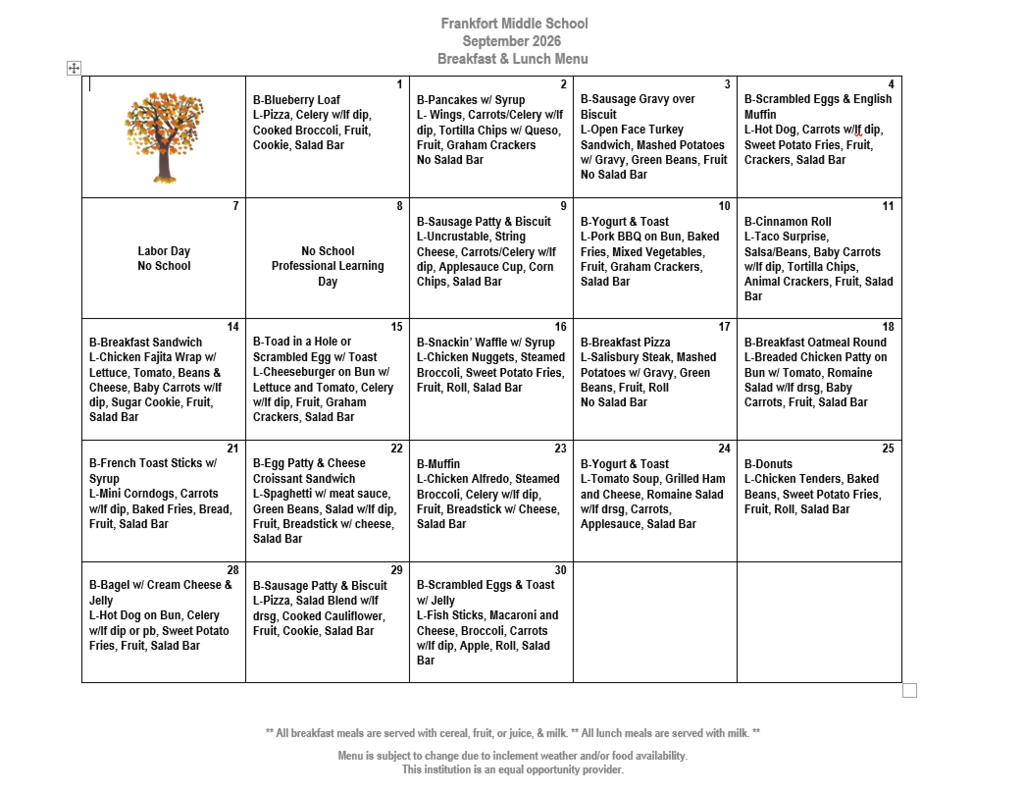 Sept. 26 Menu